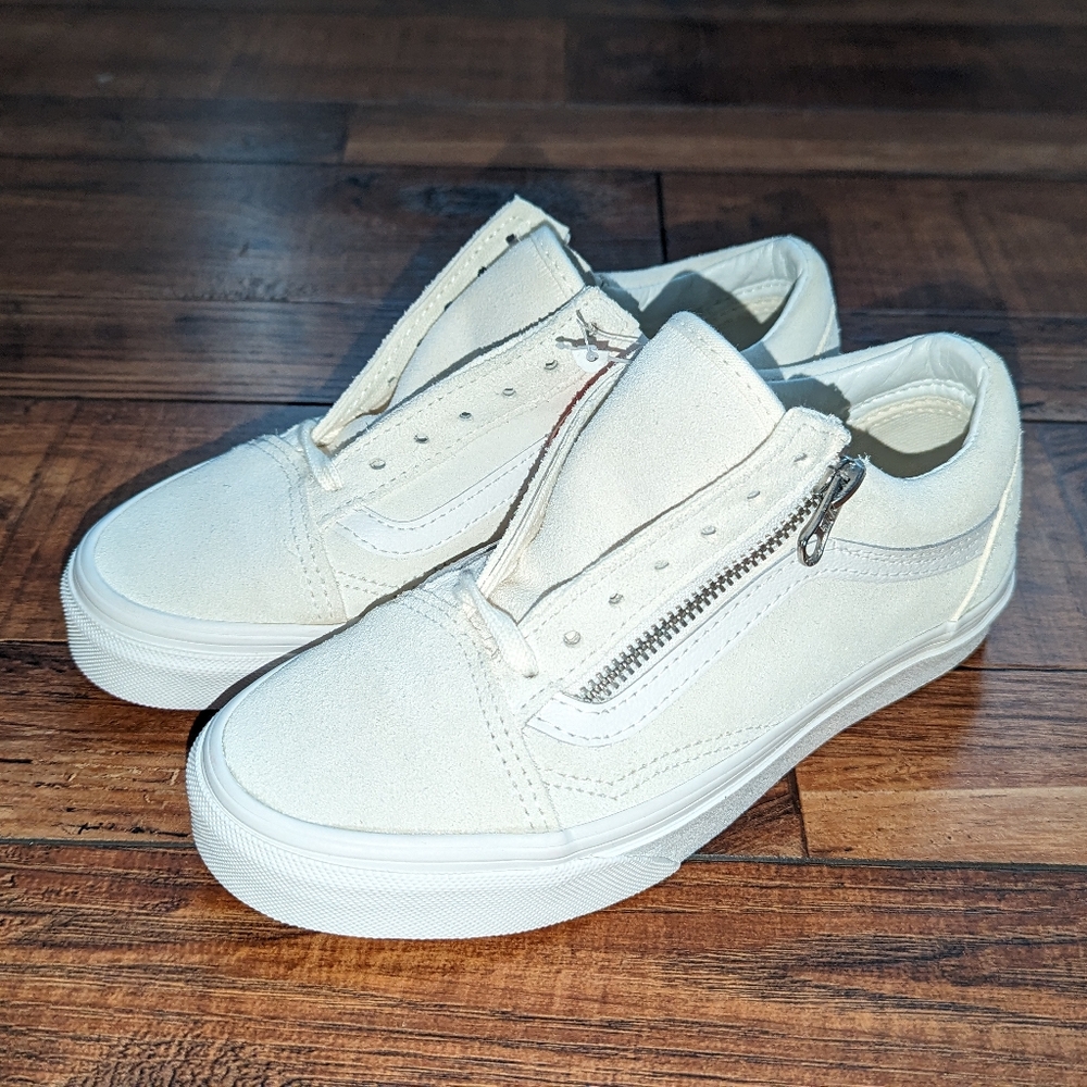 NEW Womens Vans Old Skool Zip Suede Marshmallow Blanc Sneaker Shoes Size 5